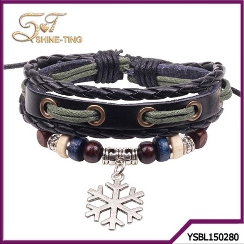 Snowflakes alloy bracelet mens leather bracelet