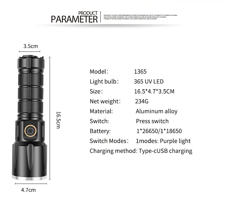 Portable USB UV Flashlight for Detecting Counterfeit Money