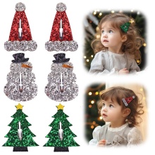 Children's Christmas Tree and Snowman Hairpin with Glitter