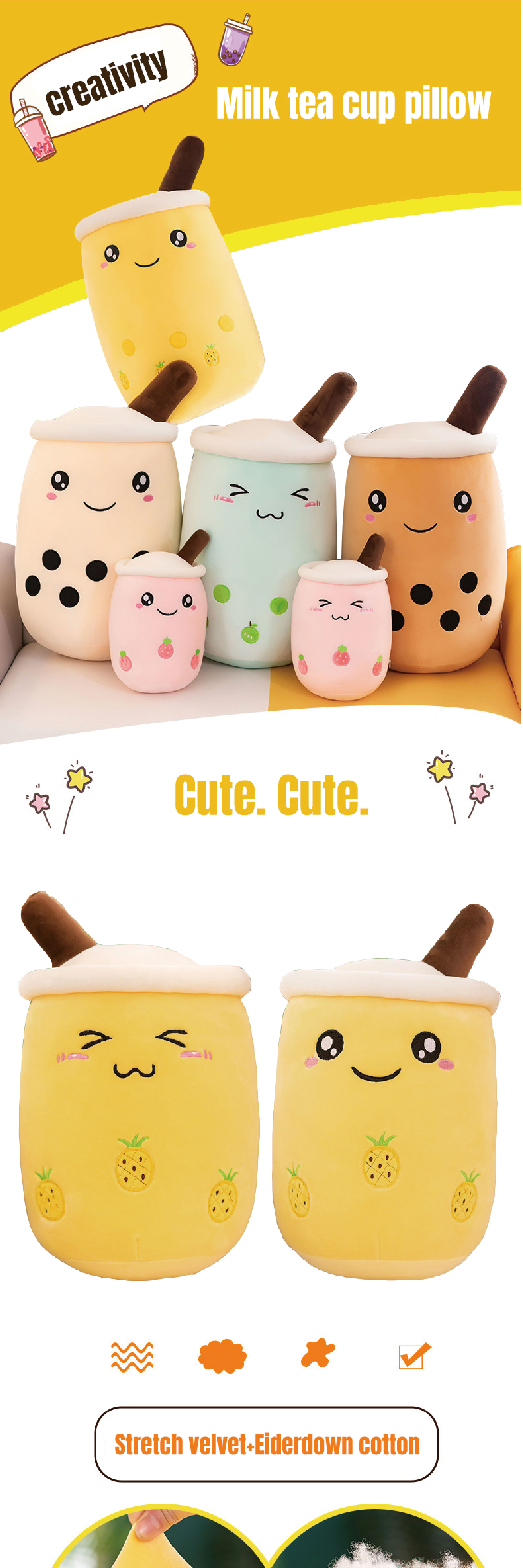 Factory Price Super Soft Emotion Boba Tea Peals Plush Toys Stuffed Bubble Milk Tea Cup Pillow