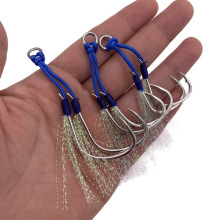 High Carbon Steel Feather Fishing Hooks for Jig Casting Lures - 3+7 Jig Hook Sizes 1/0# to 5/0#
