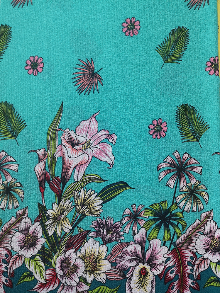 Border Flower Polyester Bubble Chiffon Printing Fabric