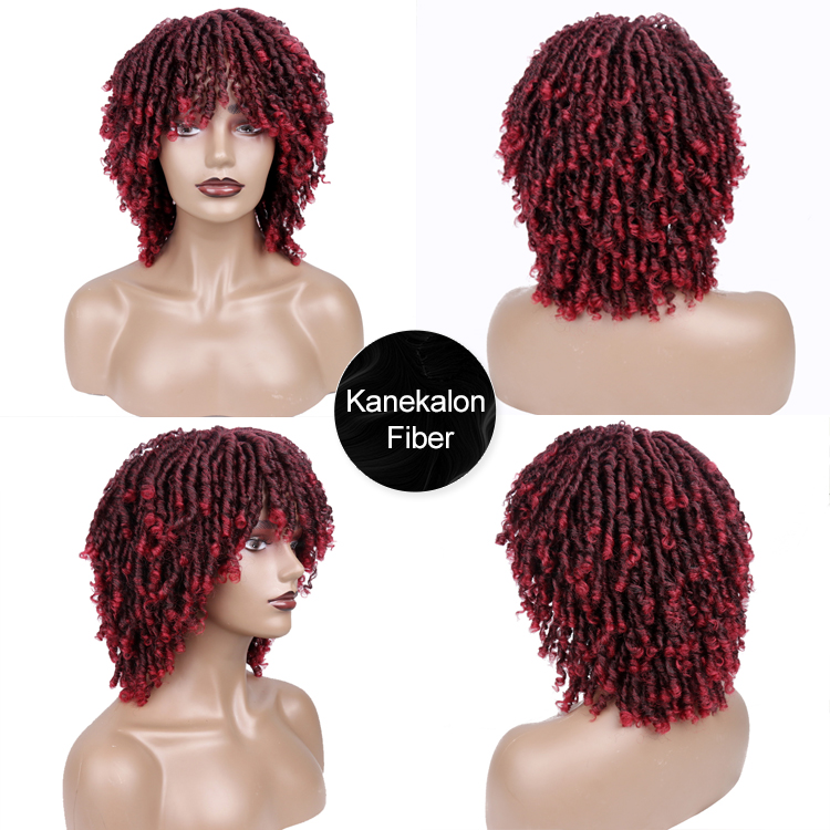 Wholesale 12" quality Braid vendors color short afro kinky curly wig cheap heat resistant synthetic hair ombre Goddess wigs