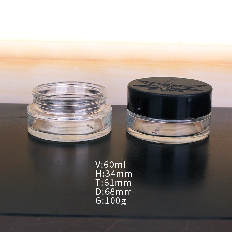 60g round empty glass container with childproof lid glass cosmetic packing jar