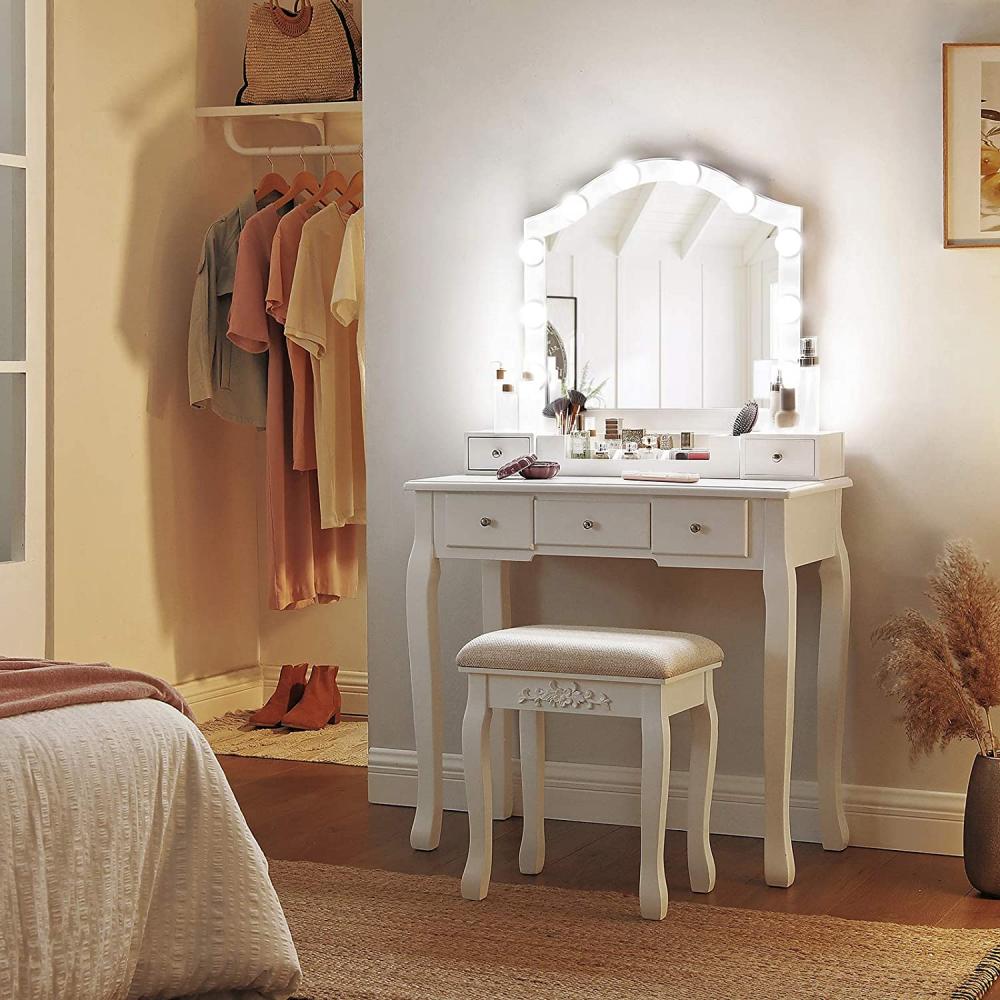 White Led Mirror Drawer Vanity Table 4 Jpg