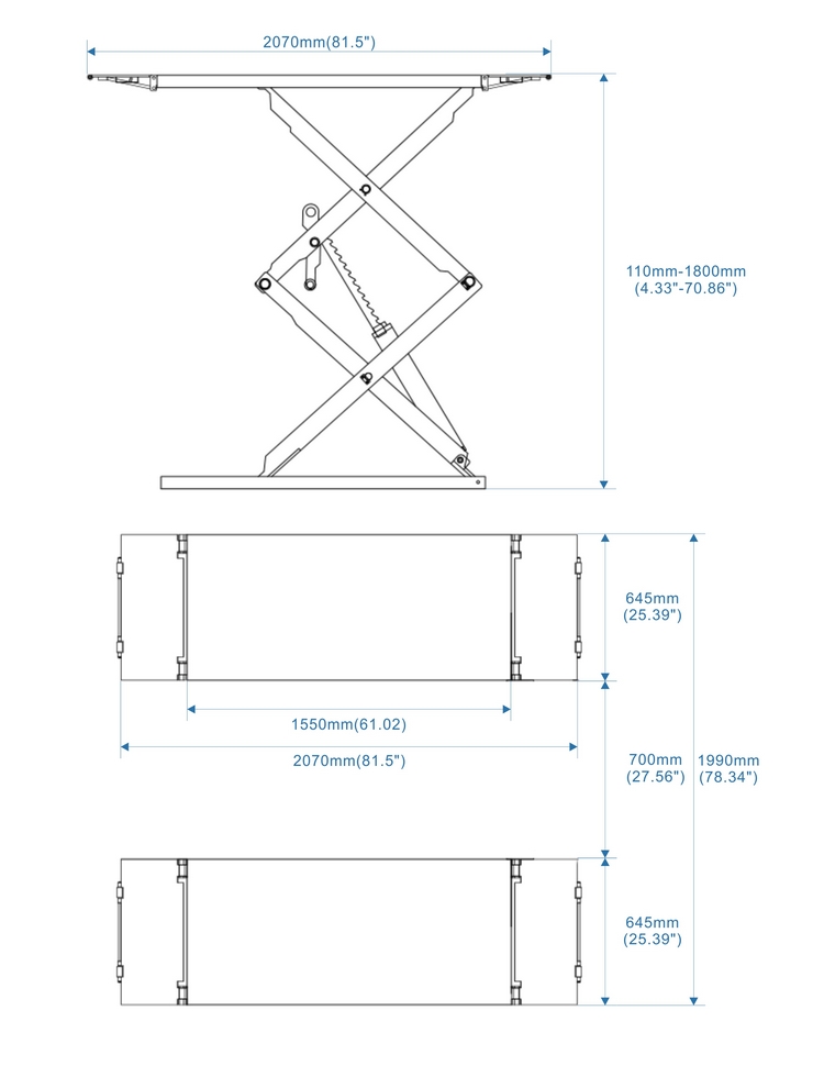 Commercial Grade 3000kgs/6600lbs Capacity Full Rise Scissor Lift