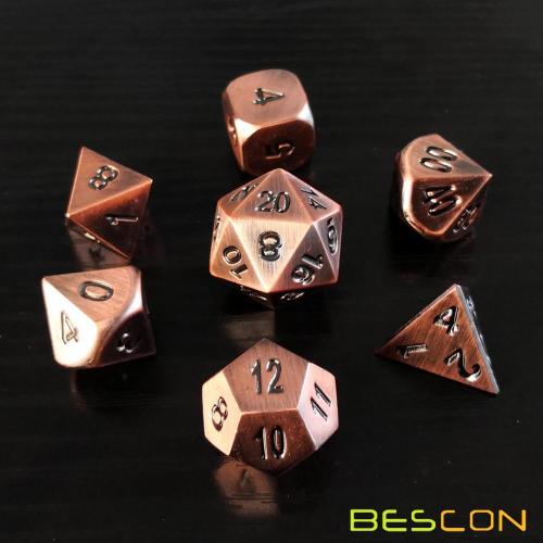 Bescon Heavy Duty Old Bronze Solid Metal Dice Set, Ancient Metallic Polyhedral D&D RPG Game Dice 7pcs Set