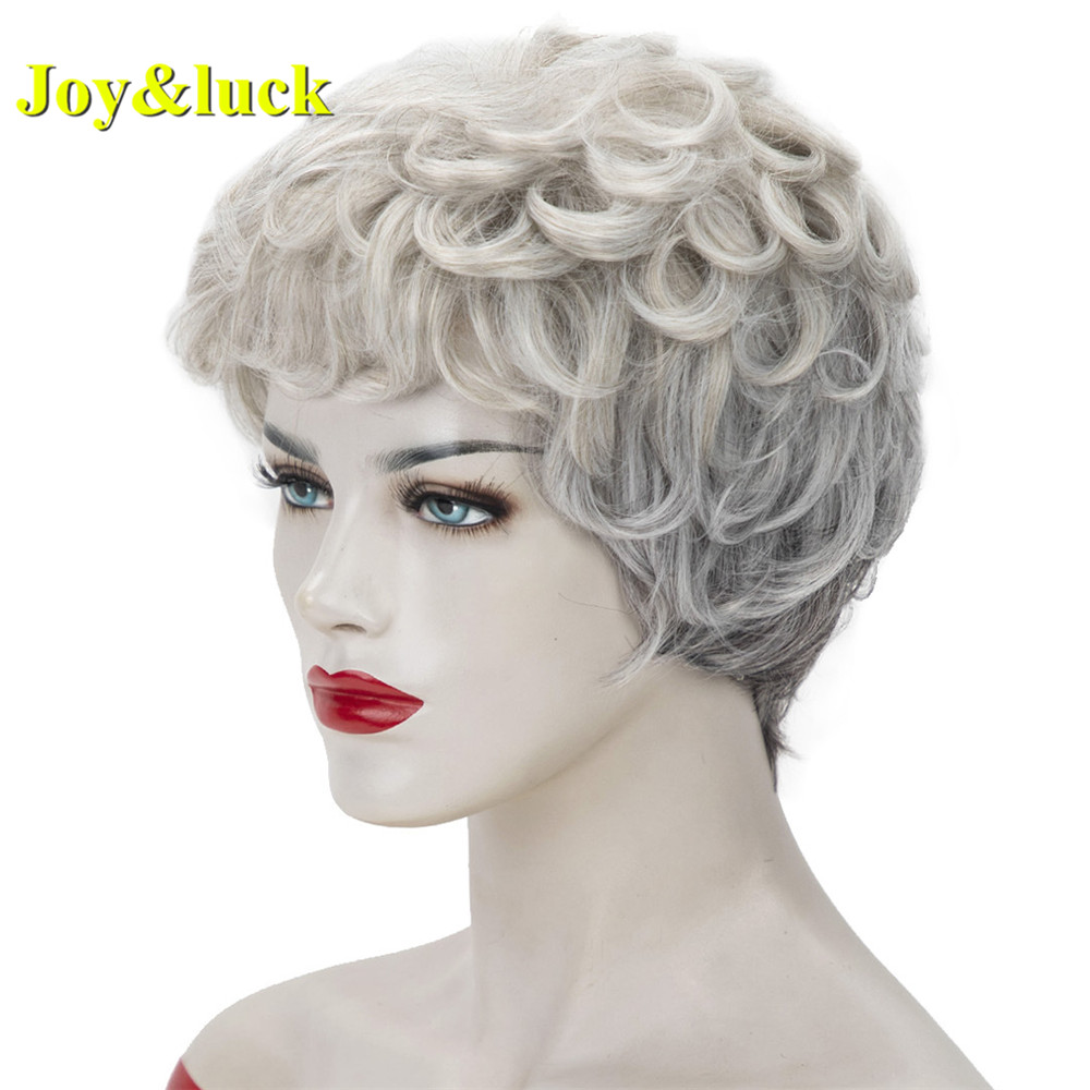 Ladies Wigs With Bangs Gray Color Wholesale Prices for Women Party Ombre Silver Grey Pixie Cut Short Kinky Curly Synthetic Wigs