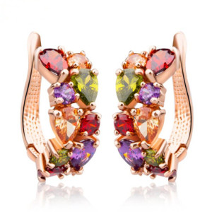 Gold Plated Unique Stud Earrings Multicolor