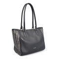 Large Capacity Black Shoulder Leather Shopping Handbags