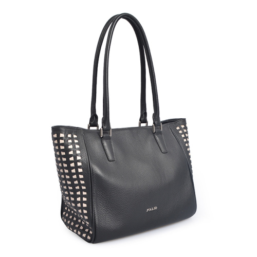Large Capacity Black Shoulder Leather Shopping Handbags