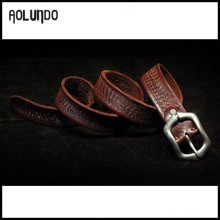 Top quality full grain brown leather wide belt for men