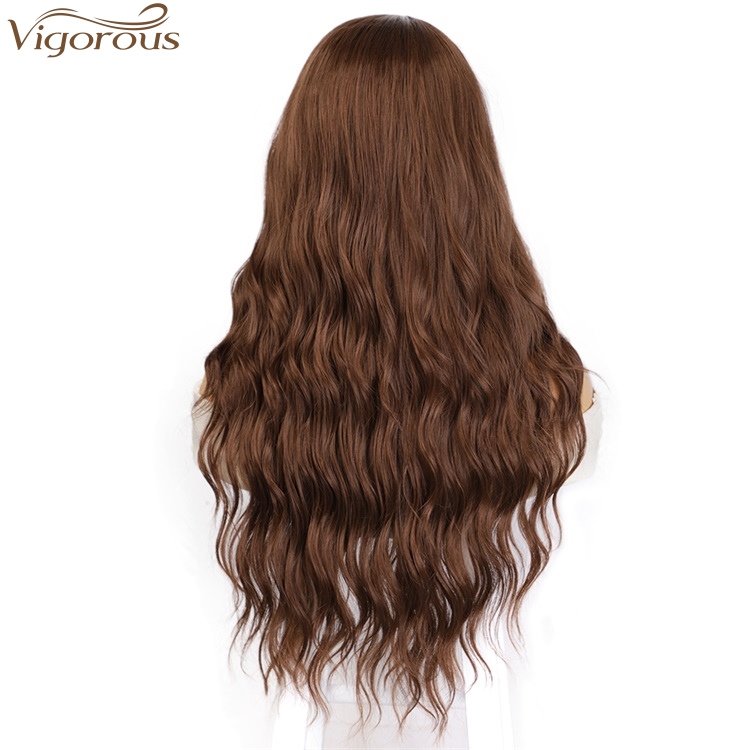 Vigorous Top Quality Fashion For Ladies Long Brown Wavy Wigs Middle Part Synthetic Fiber Wigs For Black Women Wholesales