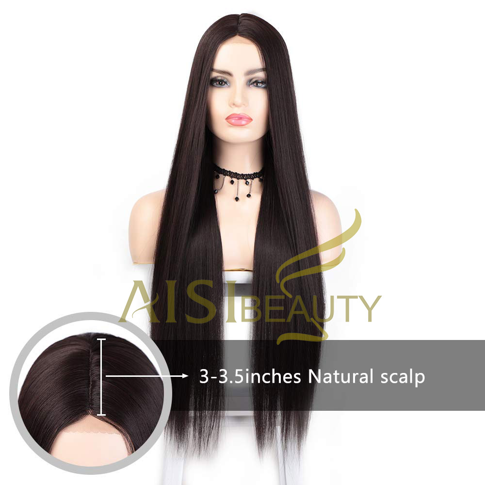 Aisi Beauty Vendor Cheap Long Natural Straight Middle Part Brown Wig Lace Front Synthetic Hair For Black Women Lace Front Wig