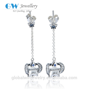 925 Sterling Silver Star Earring Long Drop Silver Earrings For Wedding