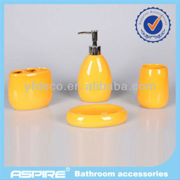 Yellow ceramic bathroom accessories set