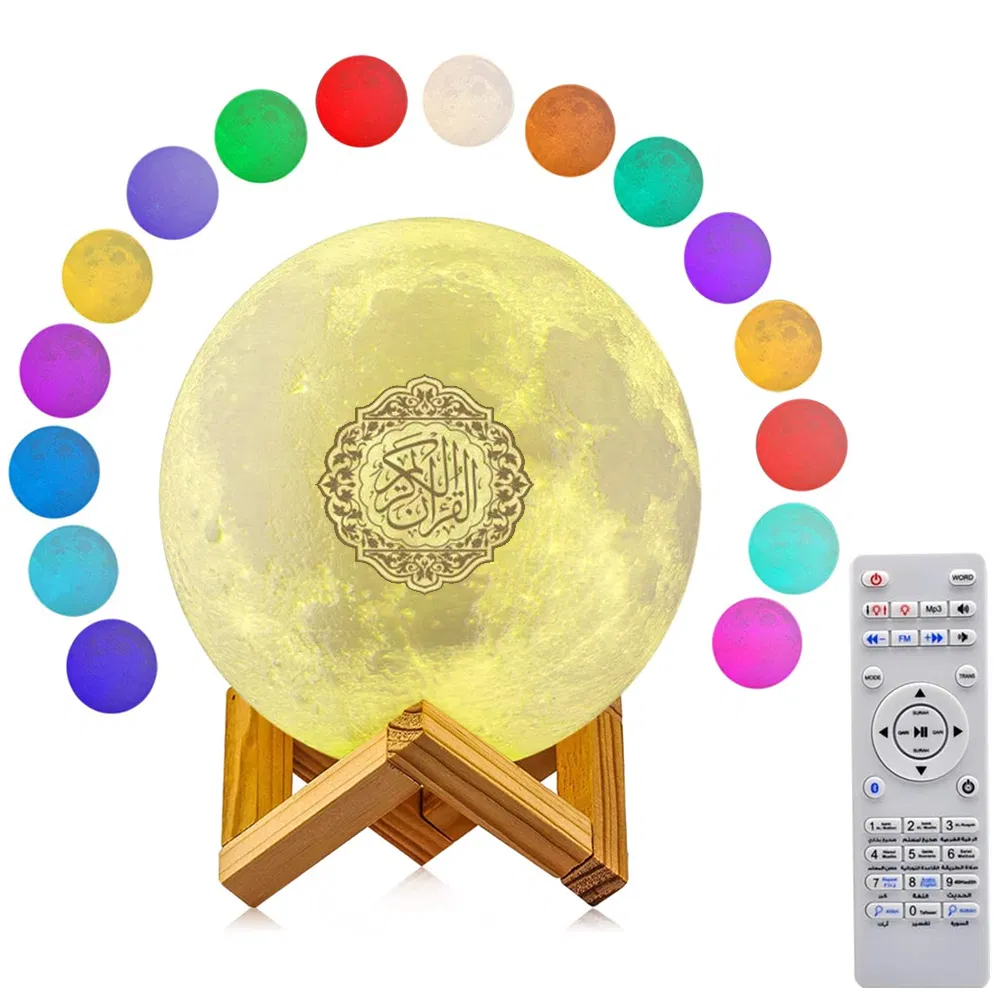 Professional Factory More Colors 3D Night Moon Light Quran Islam Muslim Allah Eid Ramadan Speaker with USB Charge