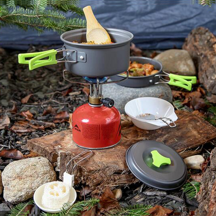 Durable 10 Pcs Compact Camping Cookware Mess Kit, Backpacking Gear and Hiking Outdoors Cooking Equipment Cookset