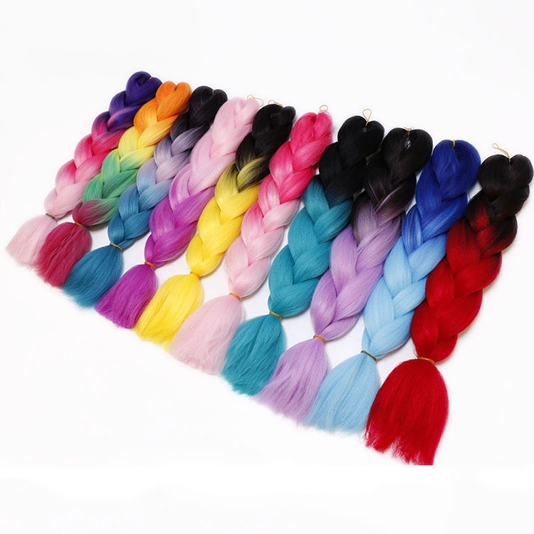 Jumbo Braiding Hair Extensions 24inch 100g Yaki Perm Synthetic Fiber Wholesale African Ombre Braids Box Braiding Hair Attachment