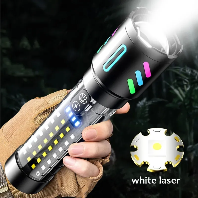High-Powered White Laser Fluorescence Alloy Flashlight with Zoom