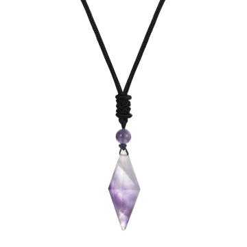 Natural Crystal Quartz Hexagonal Cone Pendant Necklace for women Men Double Point Faceted Cut Healing Stone Jewelry