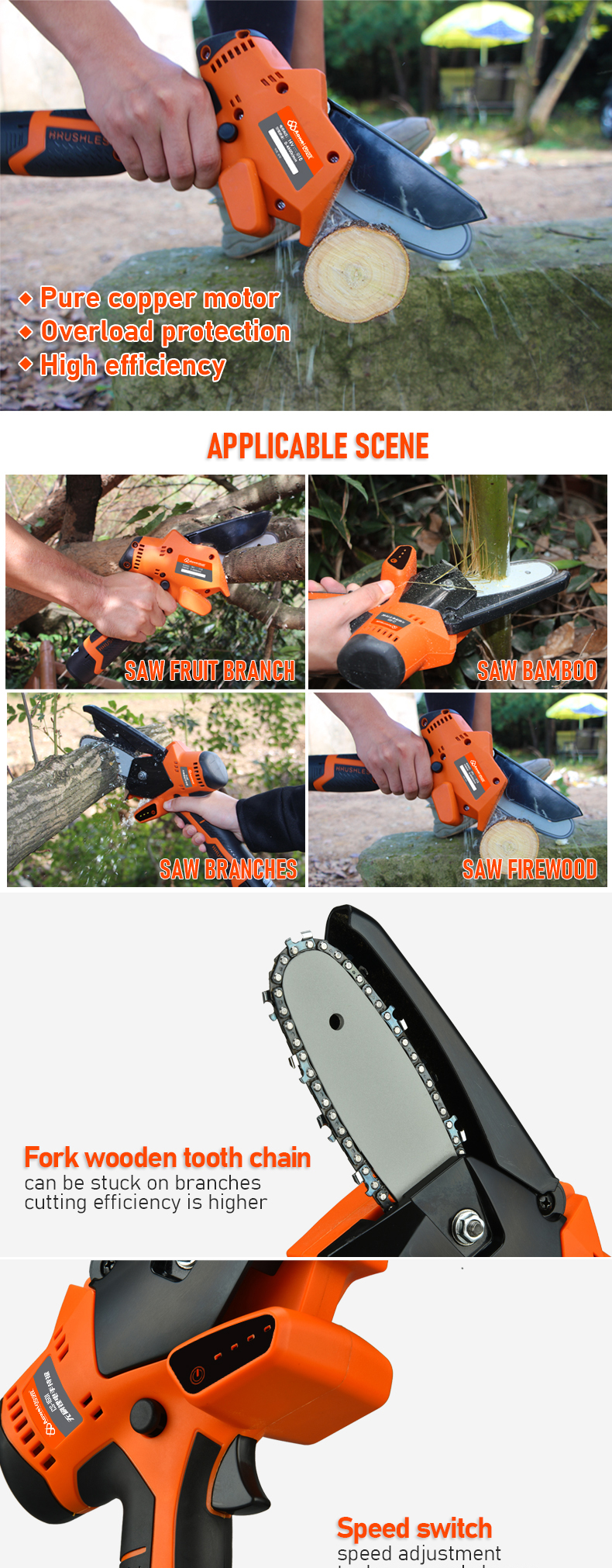 Handheld cordless professional chainsaw factory direct sales of China chainsaw rechargeable battery saw