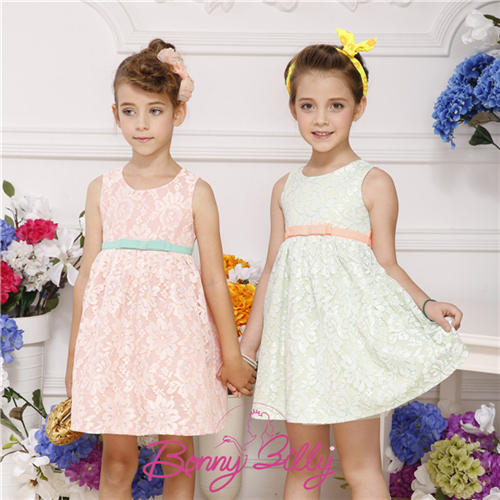 Princess Dress Sleeveless Bowknot Belt Lace Two Color Child Dress