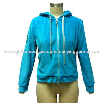 Women's jogger jackets, T/C velour, applique with lurex embroidery, color hotfix, welcome OEM servic