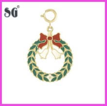 Newest product Christmas wreath symbol sterling silver charm with colorful enamel