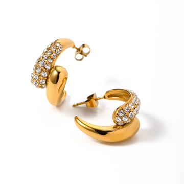 Ins Waterproof 18K Gold Plated Zirconia CC Hoop Earrings and Stainless Steel Waterdrop Shape Splicing Stud Earrings for Women