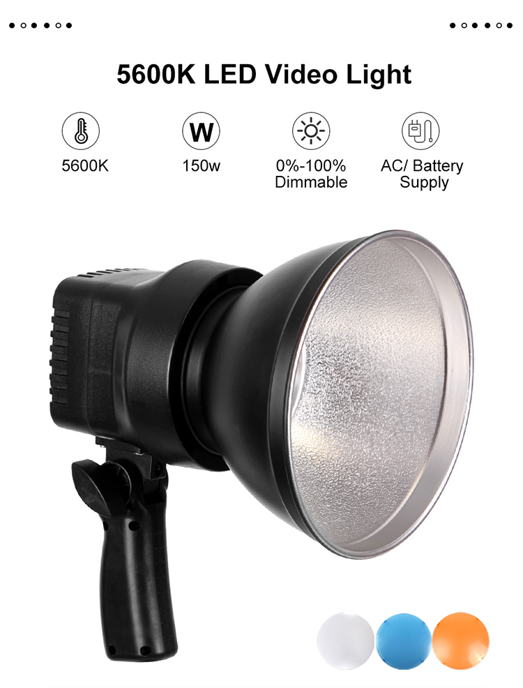 Photography Studio 150W LED Video Light 5600K Daylight Dimmable fill Light Sun Lamp with 3 Color Filters & Remote control
