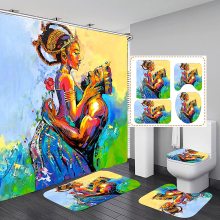 Classic African American Lovers Couple Painting Shower Curtain Set for Bathroom Decor