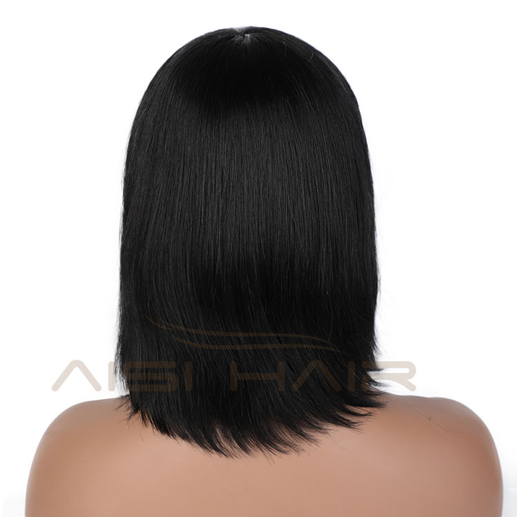 Aisi Hair For Black Women Silky Straight Wig With Bangs 100% Natural Black Short Bob 14 Inch Wig Human Hair Brazilian