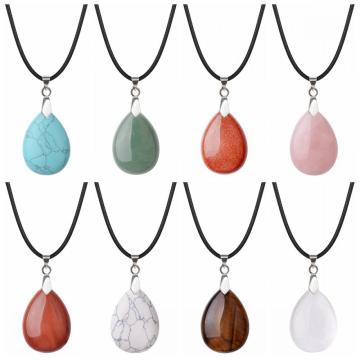 25x35mm Teardrop Gemstone Pendant Necklace women Men