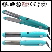 Teal color Titanium LCD hair straighten Iron curler