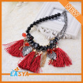 Mới năm 2015 chất bán buôn đồ trang sức bông đỏ Tassel đen hạt Necklace