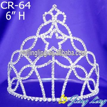 Mejor venta de tiara de cristal clara estrella del rhinestone corona