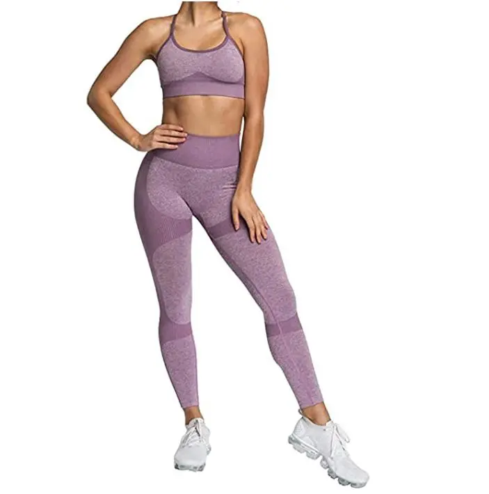 Women's Workout Sets 2 Piece Ribbed Seamless Sports Bra&Leggings Set Gym