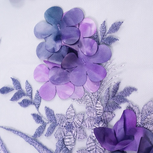 Purple Flower 3D Embroidery Lace Mesh Fabric