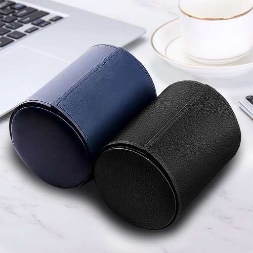 Professional leather Storage Custom Cylinder Shape Tie case