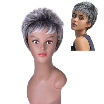 short grey machine made synthetic wig