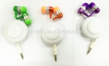 Retractable wire headphone in ear earbuds circle flexible wire earphone