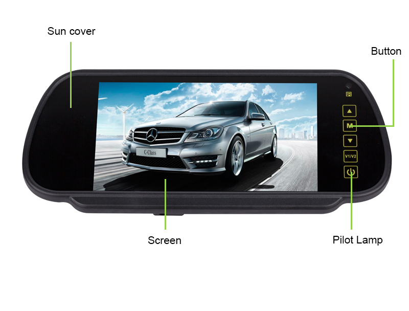 7 inch touch screen lcd rear view mirror car monitor with 2 channel inputs