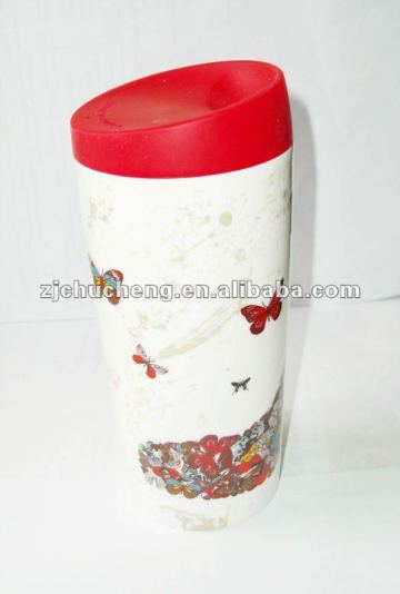 ceramic coffee mug with silicone lid