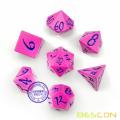 Bescon New Style Solid Metal Dice Set Deep Pink w/Black Numbers, Metallic RPG Miniature Polyhedral dice set