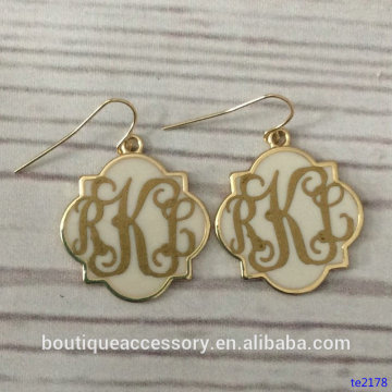 Girls Fashion Monogrammed Dangle Quatrefoil Earrings Hypo-Allerginic Earrings