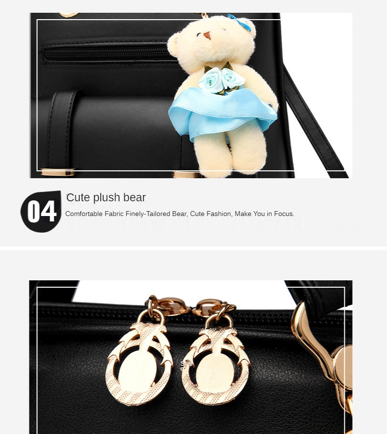 Fashion Backpack PU Leather Women Girls Bear Pendant Backpack Purse Shoulder Satchel Top-Handle Bags