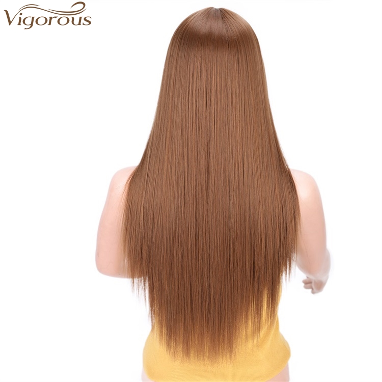 Vigorous Long Silky Straight Synthetic Wigs Middle Part Honey Brown Natural Looking Cospaly Daily Use Wigs Wholesale Price