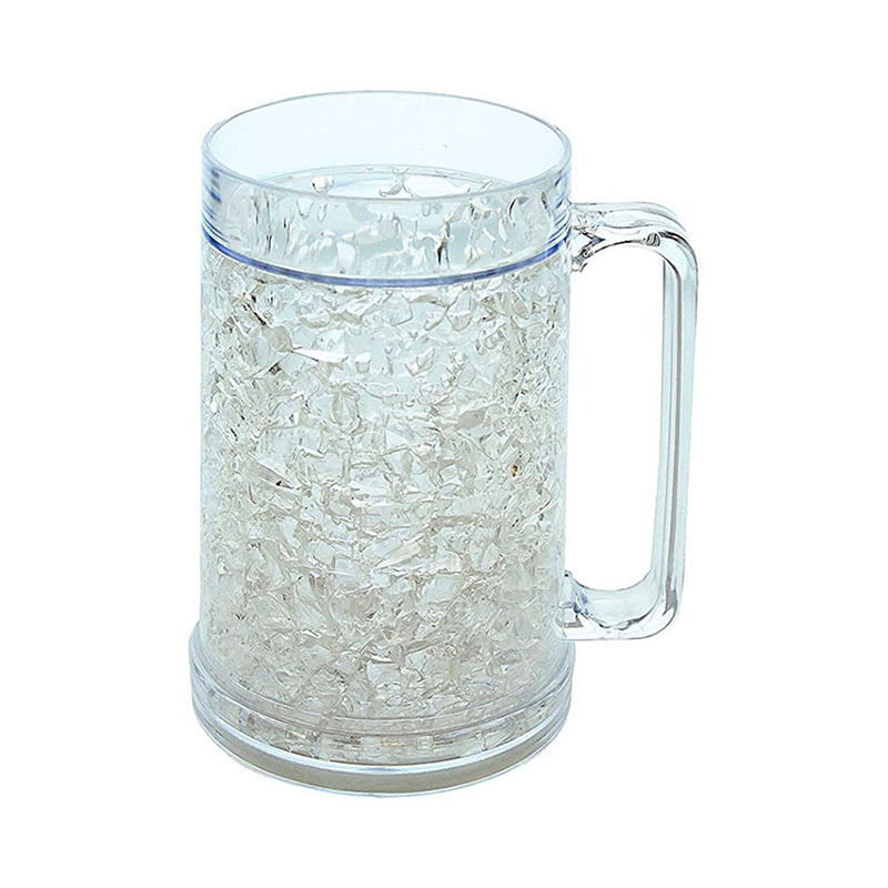 2 Pack Clear Double Wall Gel Frosty Freezer Mugs, 16oz Ice Frosty Beer Mugs Freezable Drinking Cups with Handle