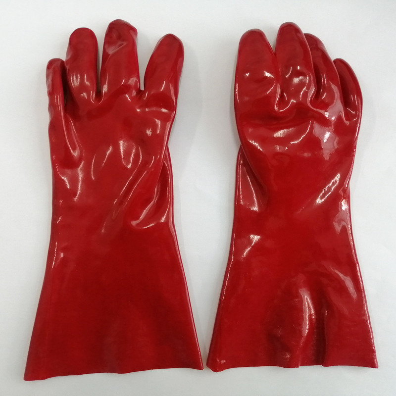 Red PVC revestido de óleo luvas de óleo trabalhando 14 polegadas